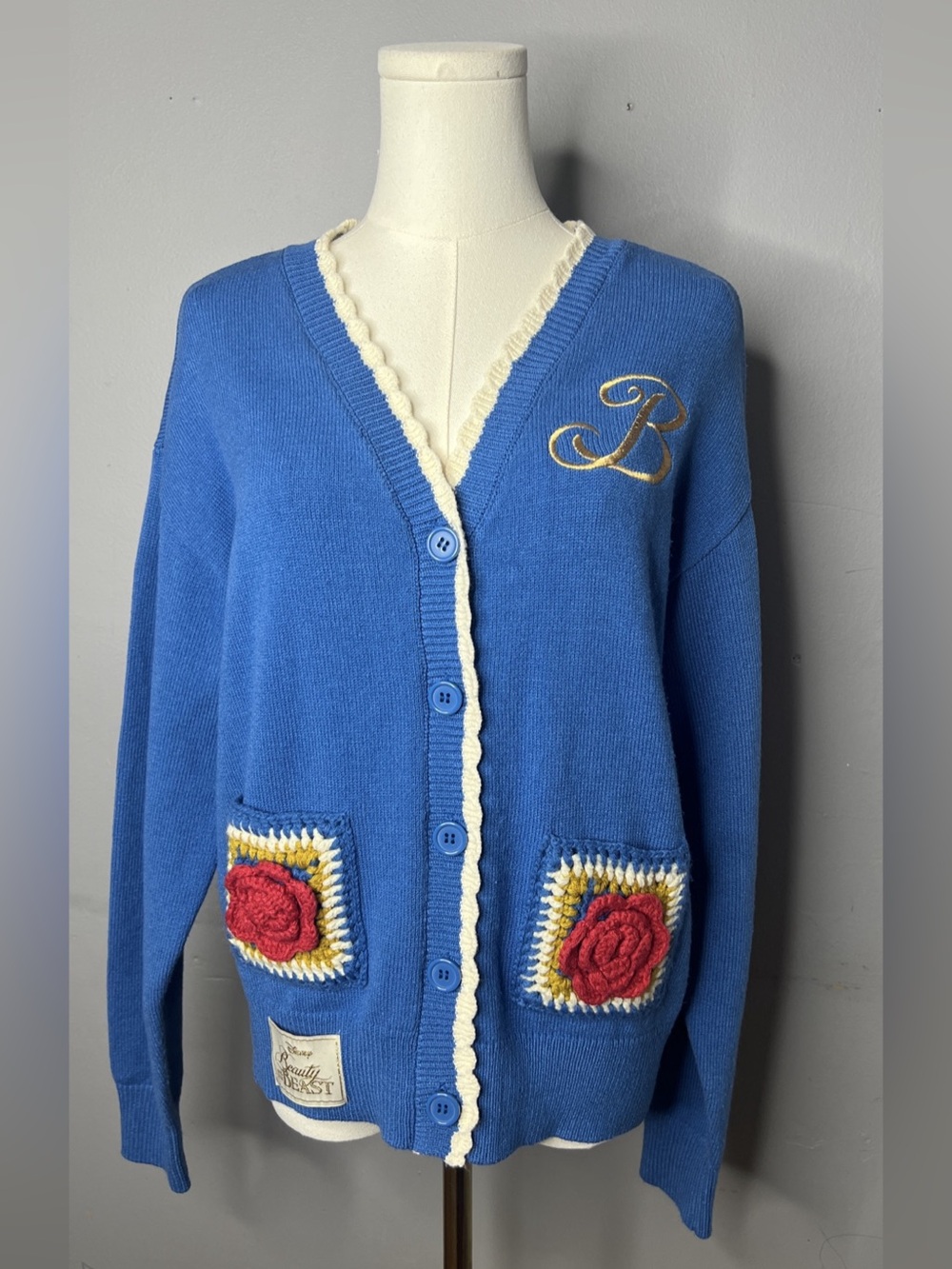 Disney Boxlunch Beauty and the Beast Embroidered Cardigan in Blue Size Small